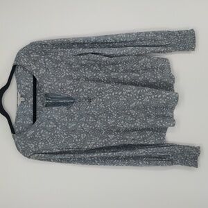 Lucky Brand Women's Top Size Medium Floral Blouse Blue Long Sleeve Tie Neckline